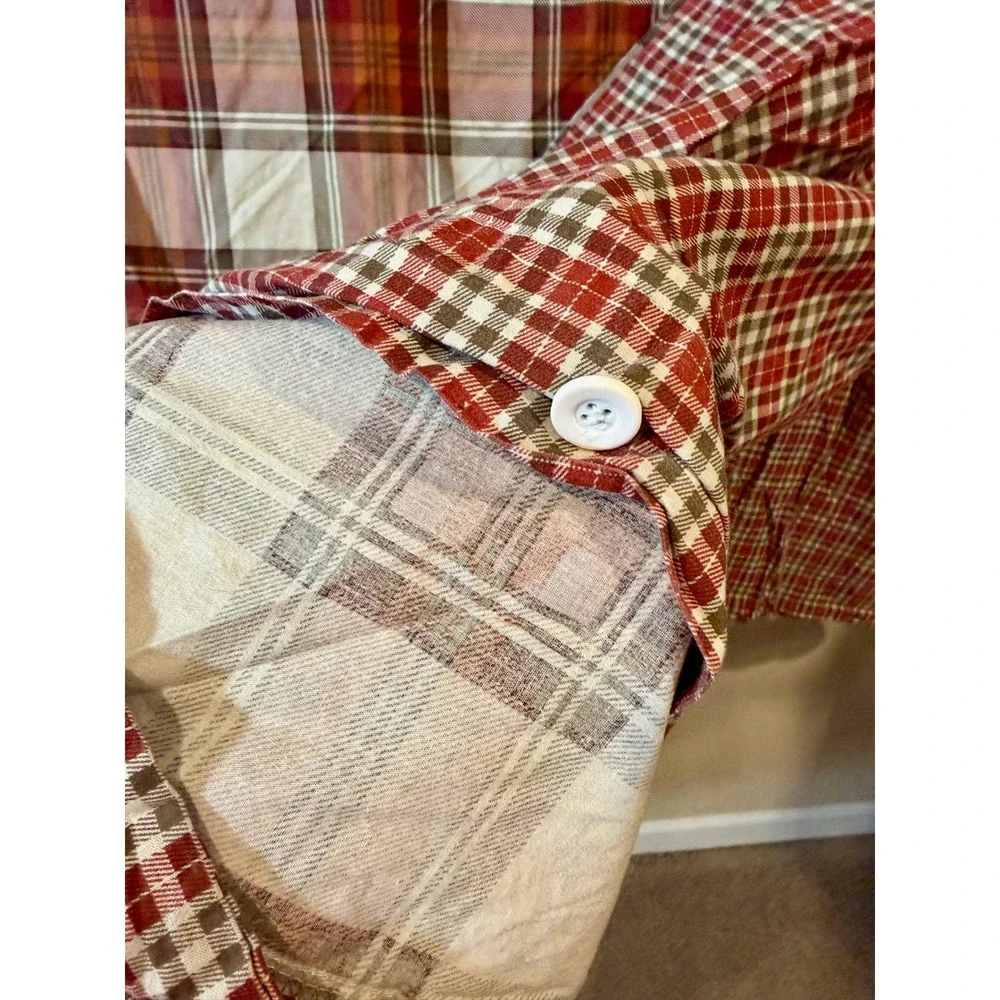 Eddie Bauer Home King Duvet Cover Reversible Red Tan Plaid Check Cotton Lodge